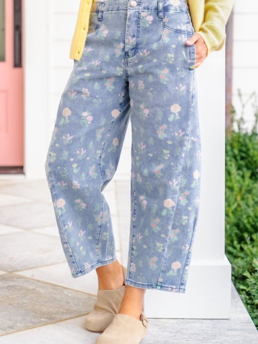 Pastel Floral Barrel Jeans